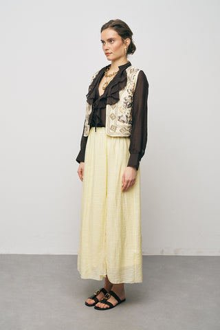 Kadın Etnik Işıltı El İşçiliği Boncuk ve Nakış İşlemeli Liyosel Crop Yelek