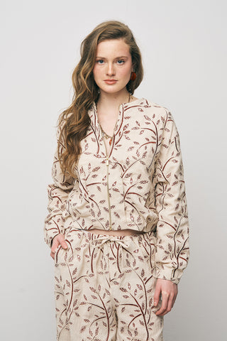 Kadın Botanical Line Nakış İşlemeli Fermuarlı Bohem Crop Ceket