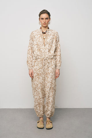 Kadın Botanical Line Nakış İşlemeli Fermuarlı Bohem Crop Ceket