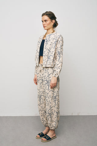 Kadın Botanical Line Nakış İşlemeli Fermuarlı Bohem Crop Ceket