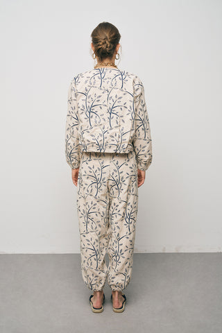 Kadın Botanical Line Nakış İşlemeli Fermuarlı Bohem Crop Ceket