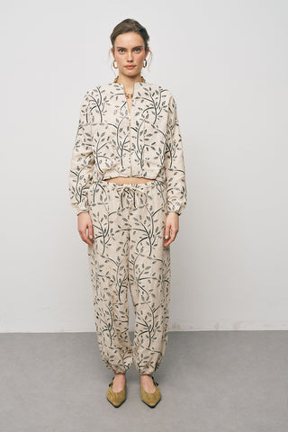 Kadın Botanical Line Nakış İşlemeli Fermuarlı Bohem Crop Ceket