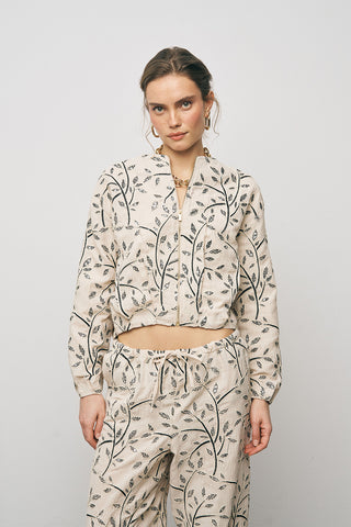 Kadın Botanical Line Nakış İşlemeli Fermuarlı Bohem Crop Ceket