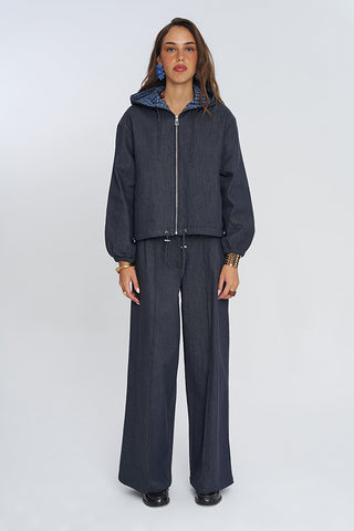 Kadın Kapüşonlu Fermuarlı Denim Ceket