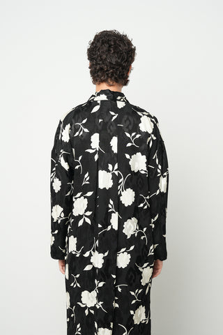 Kadın Modern Çiçek Desenli Siyah - Beyaz Uzun Tunik Gömlek