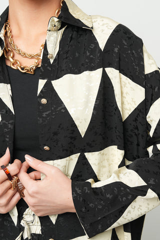 Kadın Geometrik Üçgen Desenli Modern Uzun Tunik Gömlek
