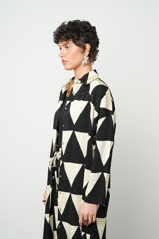 Kadın Geometrik Üçgen Desenli Modern Uzun Tunik Gömlek