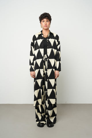 Kadın Geometrik Üçgen Desenli Modern Uzun Tunik Gömlek