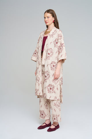 Kadın Büyük Çiçek Nakışlı Payet İşlemeli Uzun Kimono