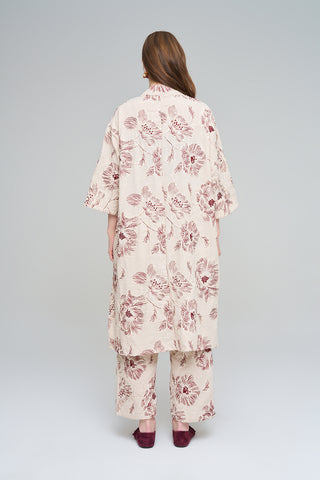 Kadın Büyük Çiçek Nakışlı Payet İşlemeli Uzun Kimono
