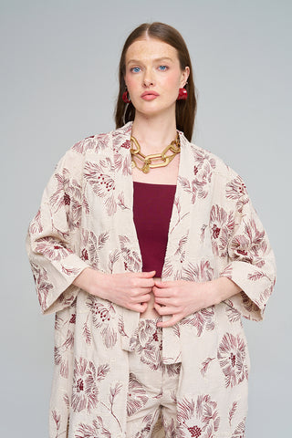Kadın Büyük Çiçek Nakışlı Payet İşlemeli Uzun Kimono