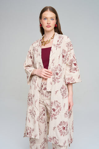 Kadın Büyük Çiçek Nakışlı Payet İşlemeli Uzun Kimono