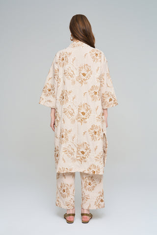 Kadın Büyük Çiçek Nakışlı Payet İşlemeli Uzun Kimono