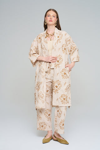Kadın Büyük Çiçek Nakışlı Payet İşlemeli Uzun Kimono