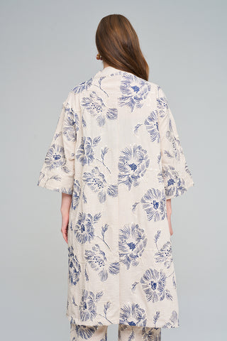 Kadın Büyük Çiçek Nakışlı Payet İşlemeli Uzun Kimono