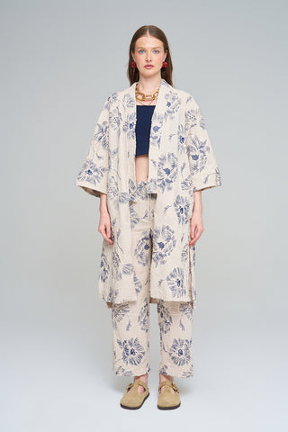 Kadın Büyük Çiçek Nakışlı Payet İşlemeli Uzun Kimono