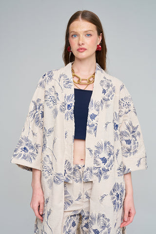 Kadın Büyük Çiçek Nakışlı Payet İşlemeli Uzun Kimono