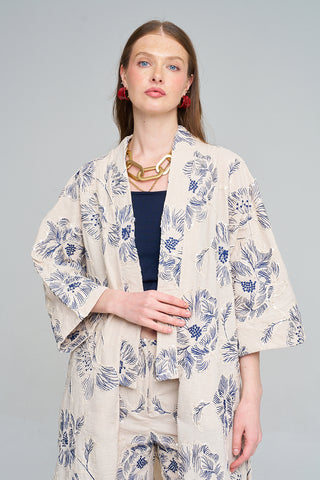 Kadın Büyük Çiçek Nakışlı Payet İşlemeli Uzun Kimono