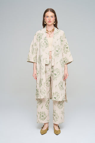 Kadın Büyük Çiçek Nakışlı Payet İşlemeli Uzun Kimono