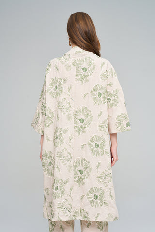 Kadın Büyük Çiçek Nakışlı Payet İşlemeli Uzun Kimono
