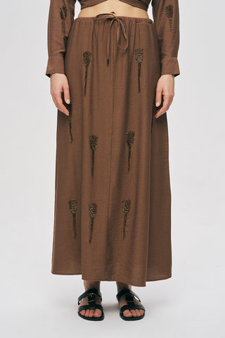 Kadın El İşçiliği Boncuk Nakış Detaylı Uzun Etek
