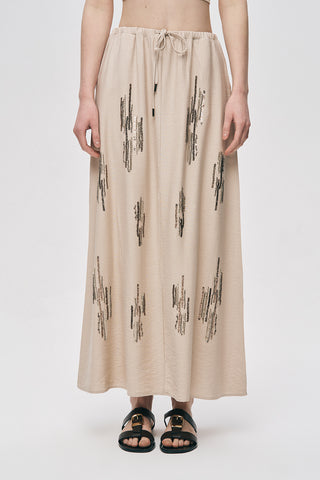 Kadın Glow Payet Ve Boncuk İşlemeli Beli Bağcıklı Maxi Etek