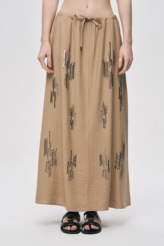 Kadın Glow Payet Ve Boncuk İşlemeli Beli Bağcıklı Maxi Etek