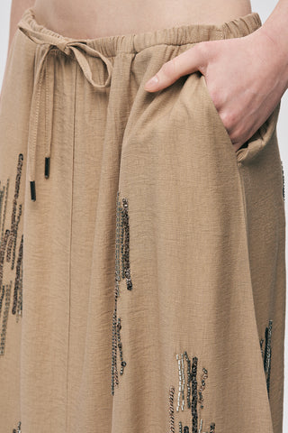 Kadın Glow Payet Ve Boncuk İşlemeli Beli Bağcıklı Maxi Etek