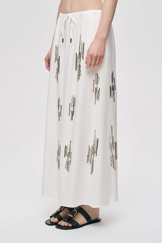 Kadın Glow Payet Ve Boncuk İşlemeli Beli Bağcıklı Maxi Etek