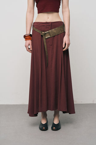 Kadın Modal Retro Kemerli Kloş Midi Etek
