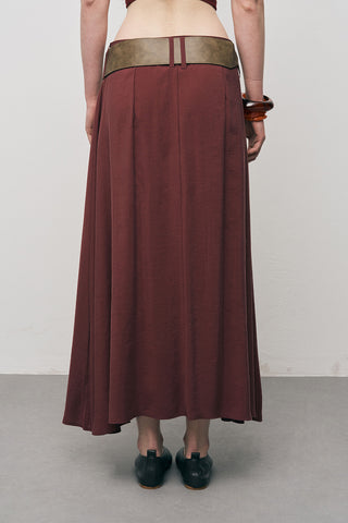Kadın Modal Retro Kemerli Kloş Midi Etek