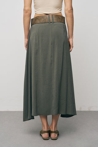 Kadın Modal Retro Kemerli Kloş Midi Etek