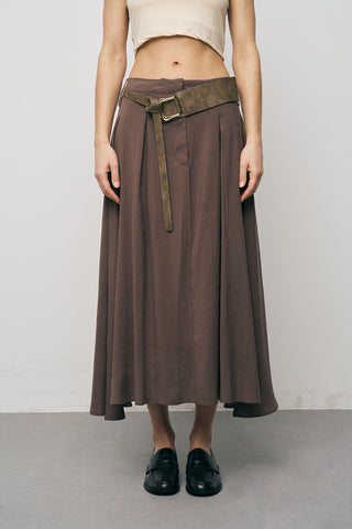 Kadın Modal Retro Kemerli Kloş Midi Etek