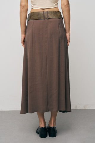 Kadın Modal Retro Kemerli Kloş Midi Etek