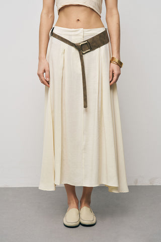 Kadın Modal Retro Kemerli Kloş Midi Etek