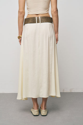 Kadın Modal Retro Kemerli Kloş Midi Etek