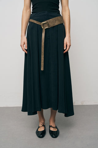 Kadın Modal Retro Kemerli Kloş Midi Etek