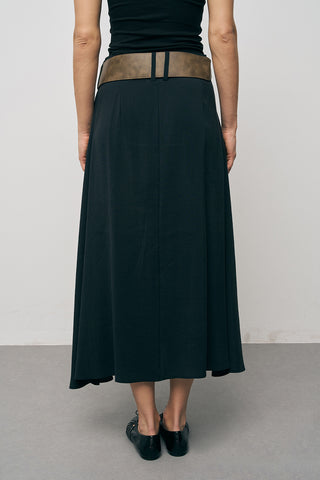 Kadın Modal Retro Kemerli Kloş Midi Etek