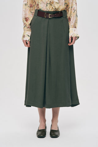 Kadın Kemerli ve Pileli Düz Renk Midi Etek