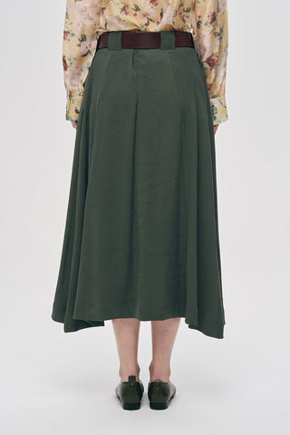 Kadın Kemerli ve Pileli Düz Renk Midi Etek