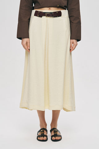 Kadın Kemerli ve Pileli Düz Renk Midi Etek