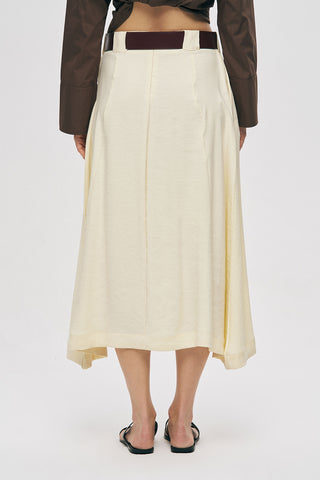 Kadın Kemerli ve Pileli Düz Renk Midi Etek