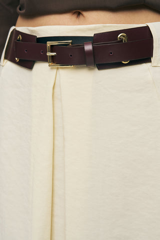 Kadın Kemerli ve Pileli Düz Renk Midi Etek