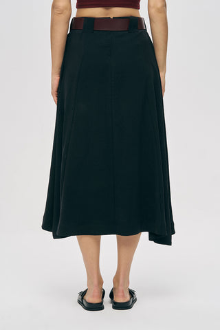 Kadın Kemerli ve Pileli Düz Renk Midi Etek