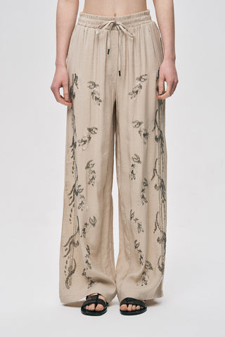 Kadın Önü ve Yanı Boncuk İşlemeli Bol Paça Pantolon