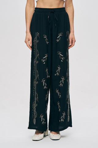 Kadın Önü ve Yanı Boncuk İşlemeli Bol Paça Pantolon