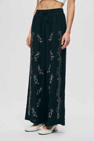 Kadın Önü ve Yanı Boncuk İşlemeli Bol Paça Pantolon