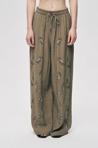 Kadın Önü ve Yanı Boncuk İşlemeli Bol Paça Pantolon