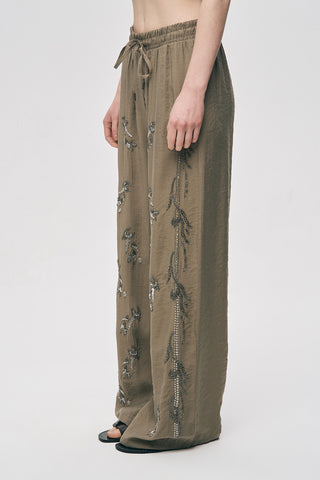 Kadın Önü ve Yanı Boncuk İşlemeli Bol Paça Pantolon