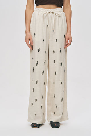 Kadın Etnik Modern Boncuk İşlemeli Natur Palazzo Pantolon